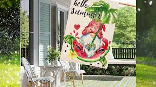 Hello Summer Watermelon Gnome House Flag 28x40 Inch making your yard brighter and better looking