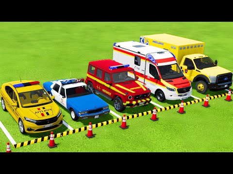 TRANSPORTING DACIA, CHEVROLET POLICE CARS & MERCEDES, FORD AMBULANCE VEHICLES WITH MAN TRUCKS ! FS22