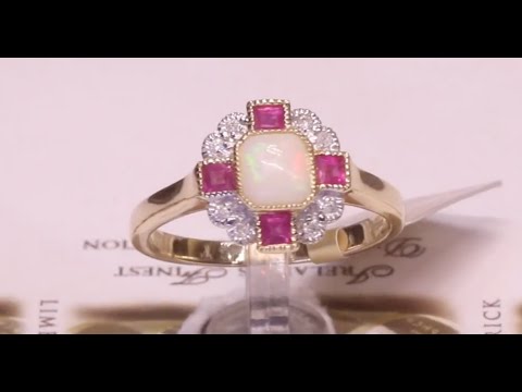 #97887 | Opal, Ruby and Diamond Ring | 9ct Yellow Gold