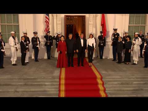 President Trump and the First Lady Greet the President of China and Madame Peng for a State Dinner