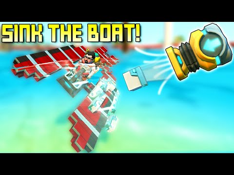 Sink the Boat by Shooting CONCRETE BLOCKS! - Scrap Mechanic Multiplayer Monday