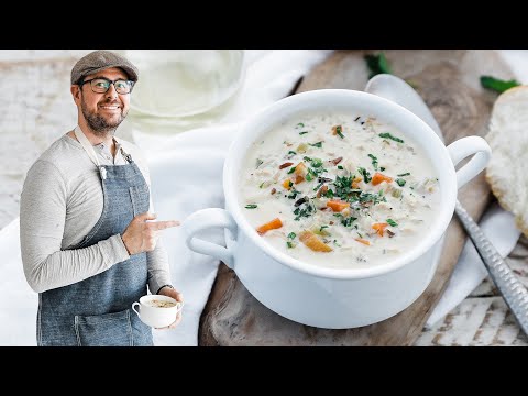 Receita de sopa cremosa de frango e arroz selvagem