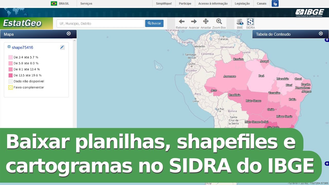 Baixar dados do IBGE pelo SIDRA - planilhas, shapefiles e cartogramas