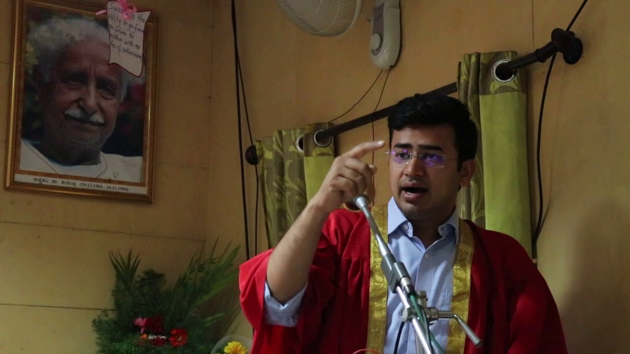 Tejasvi Surya, the Bengaluru South MP, delivers a speech and talk on the graduation day of RC College in Chalukya Circle, Bangalore.