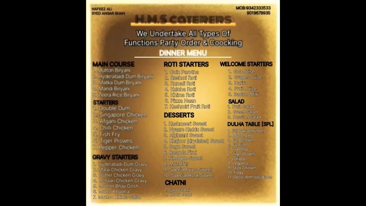 H.M.S Caterers standard #food menu🍽🍽🍽😘