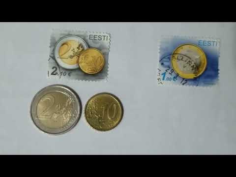 Estonia 2 Euro - 1 Euro and 10 Cents coins on stamps year 2011 at Asim Coins and Hobbies #asimcoins