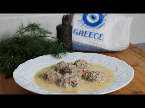 Easy Greek meatballs soup with egg lemon sauce - Youvarlakia avgolemono | GreekCuisine