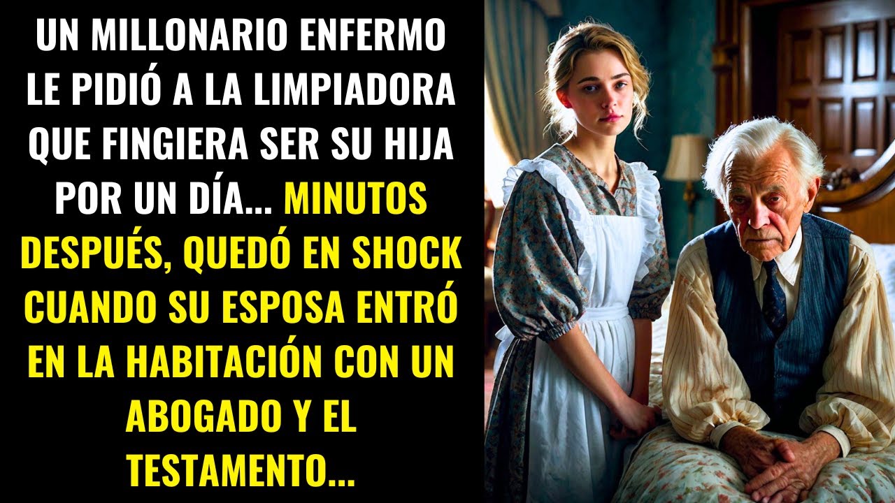 MILLONARIO ENFERMO PIDE A LIMPIADORA QUE FINJA SER SU HIJA... SU ESPOSA ENTRA CON EL TESTAMENTO...