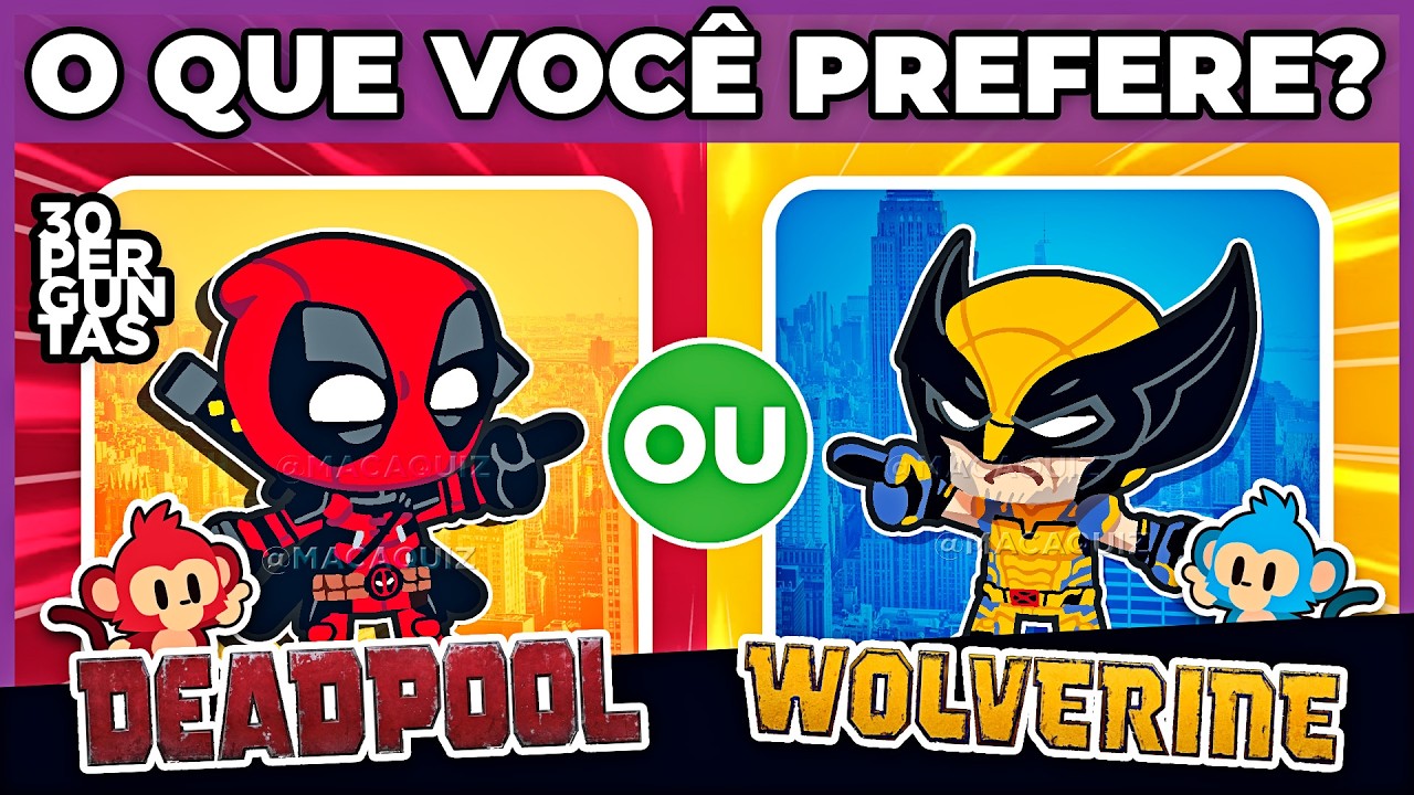 🔄 O QUE VOCÊ PREFERE?🔴⚫DEADPOOL OU WOLVERINE 🟡🔵 | #macaquiz #quiz #oquevoceprefere