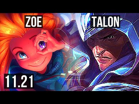 ZOE vs TALON (MID) | 3/1/9, 700+ games, 800K mastery | KR Master | v11.21
