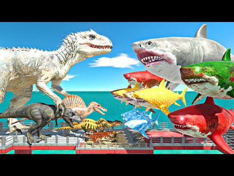 Dinosaurs Bridge Challenge | Mutant Megalodon Team vs Indominus Rex - Animal Revolt Battle Simulator
