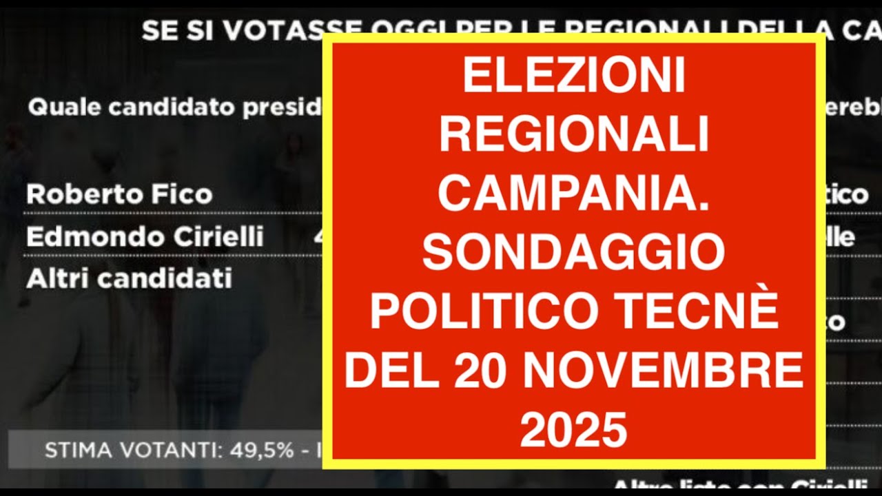 ELEZIONI REGIONALI CAMPANIA. SONDAGGIO POLITICO TECNÈ DEL 20 NOVEMBRE 2025