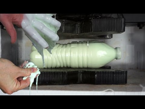 Bottle Of Oobleck Crushed By Hydraulic Press | Non-Newtonian Fluid Video