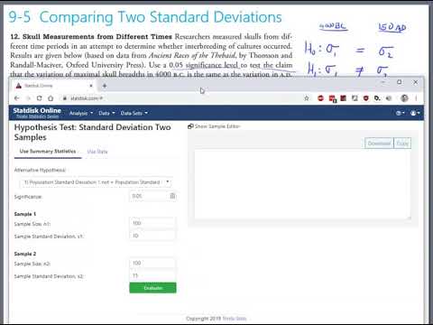 Triola 9-5 Comparing Two Standard Deviations