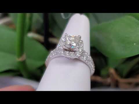 Neil Lane Bridsl 3.06 ct 14k W Gold Princess Diamond Halo Engagement Ring Set.