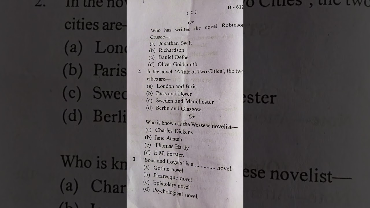 B.A. (second year) english literature paper 2 study of fiction 📝