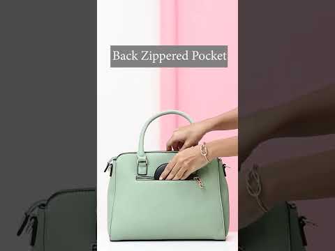 Lavie solid synthetic green casual wear leather handbag