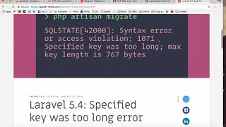 How to fix specified key was too long error laravel 2018