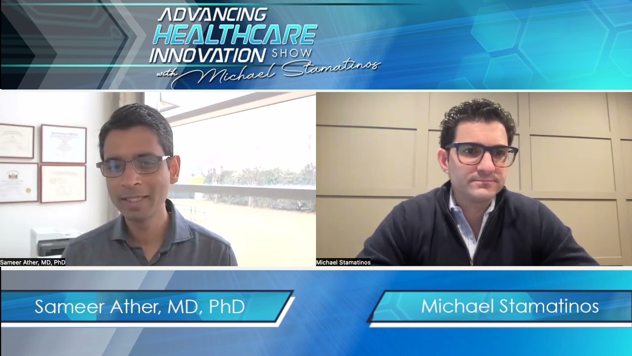 Video thumbnail for the XpertDox podcast episode on The Advancing Healthcare Innovation Show with Dr. Sameer Ather and host Michael Stamatinos.