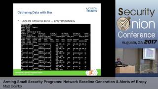 Security Onion 2017: Network Baseline Generation & Alerts w Bropy by Matt Domko