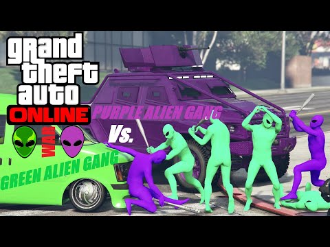 Green Alien Gang Vs. Purple alien Gang GTA 5 Online MIB agents get involved Pure Madness!! Part 1