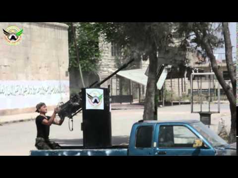 التصدي للطيران الحربي في  منطقة معرة النعمان بواسطة رشاش 14 من قبل لواء مغاوير التوحيد