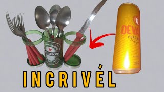 ideia incrível com latinha e garrafa
