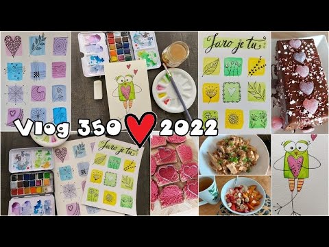 Vlog 350/22 - doodle a akvarel, žabka a pokus o valentýnský zákusek