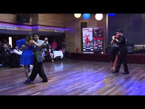  Sebastian Achaval,    Roxana Suarez,    Sebastian Jimenez,    and  Maria Ines Bogado  are  dancing  to  a  tango  at  Shanghai Tango Marathon  in  2013