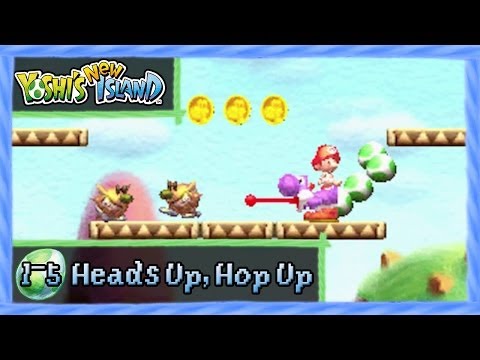 Yoshi's New Island - World 1-5: "Heads Up, Hop Up" All Red Coins/Flowers 100% Walkthrough!