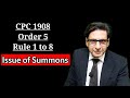 Rule 1 to 8 order 5 cpc 1908 | issue of summons | summons