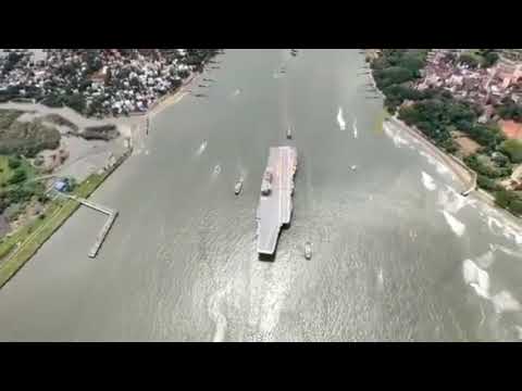 India's first indigenous aircraft carrier INS Vikrant (IAC-1) leaving Kochi harbour for sea trials