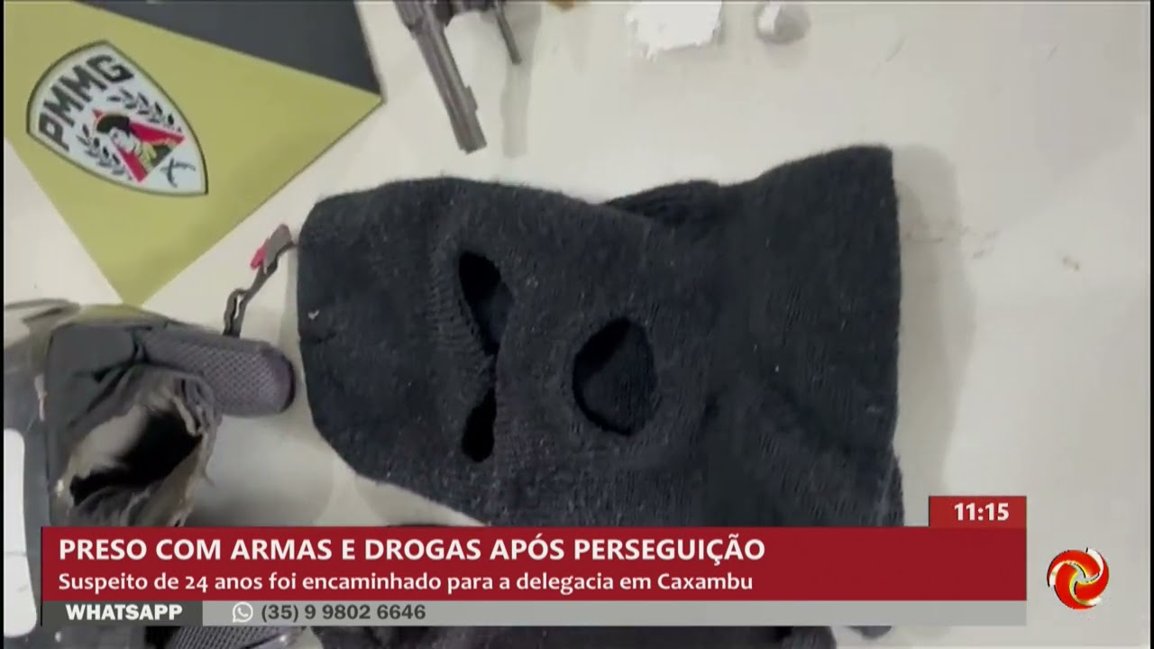 Homem é preso com arma e drogas após perseguição em Caxambu