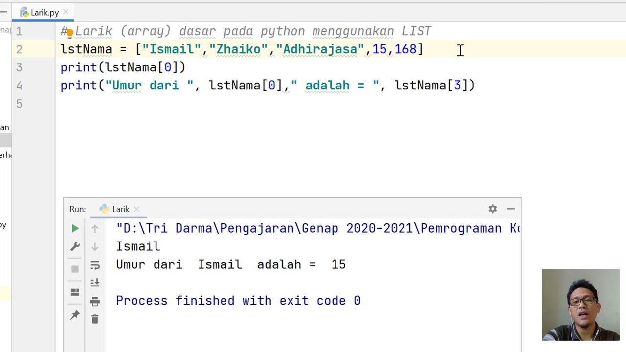 Python - PyCharm: Menggunakan Array dasar yang tersedia pada Python