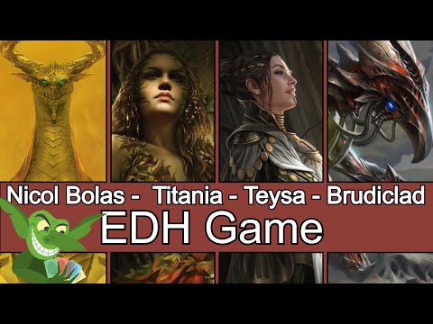 Nicol Bolas vs Titania vs Teysa Karlov vs Brudiclad EDH / CMDR game play for Magic: The Gathering