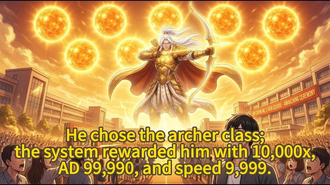 He chose the archer class; the system rewarded him with 10,000x, AD 99,990, and speed 9,999.#anime