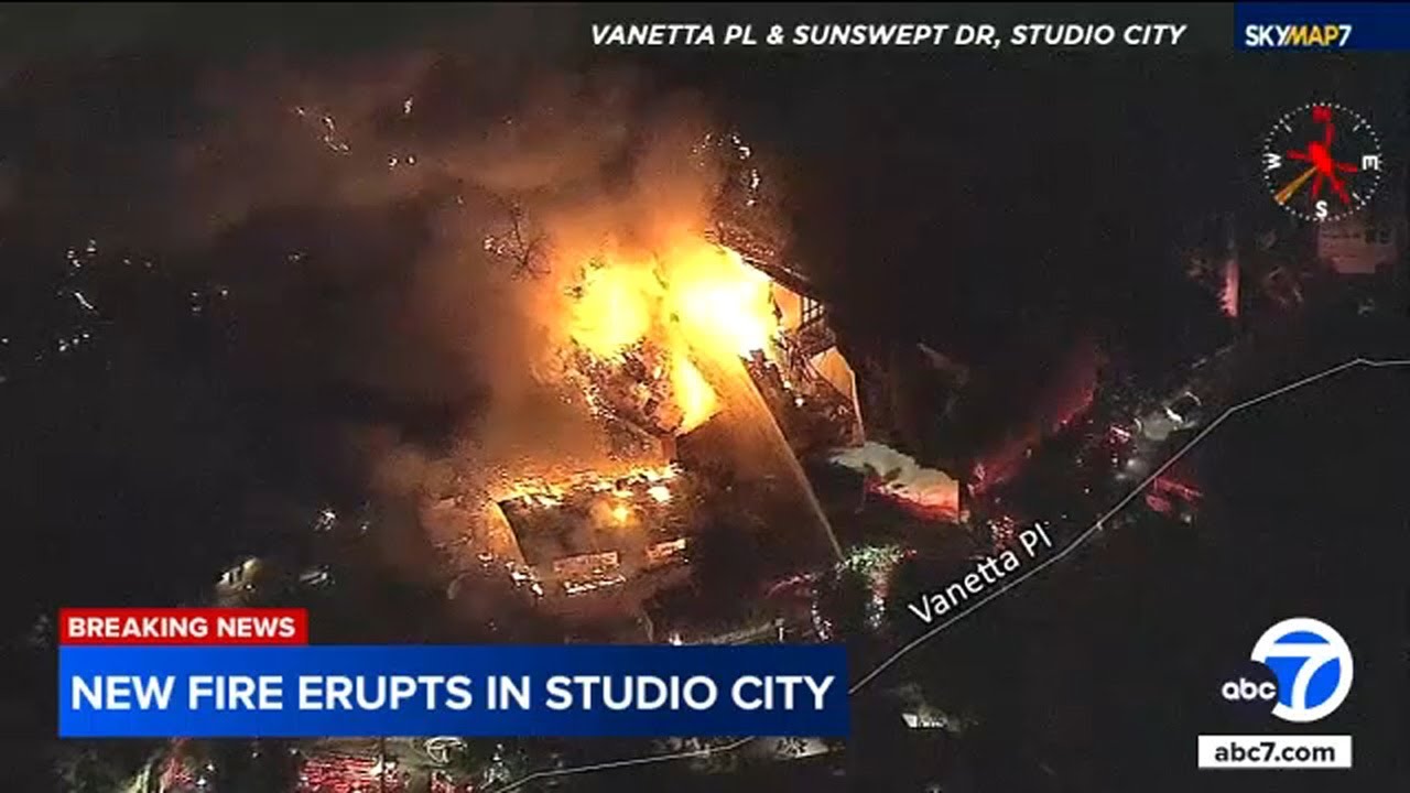 Studio City home catches fire and collapses