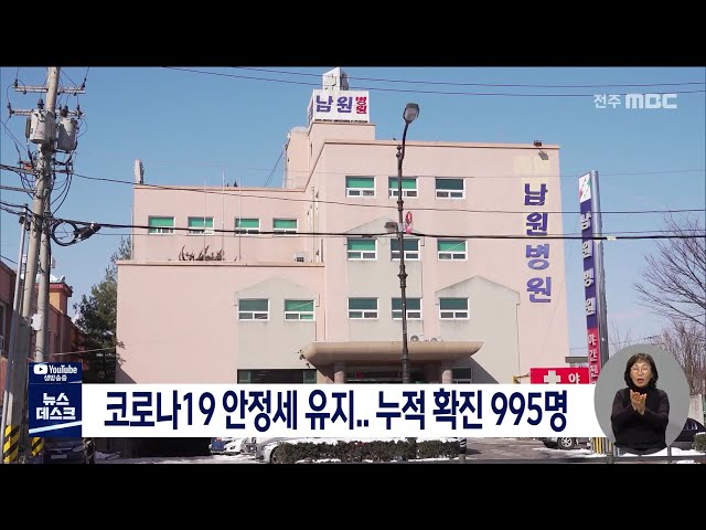 코로나19 안정세 유지,,, 누적환자 995명