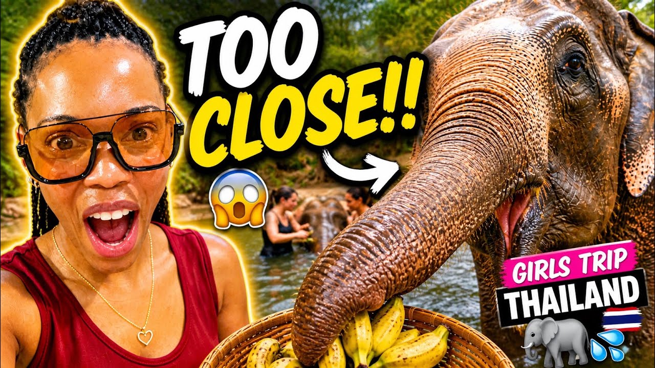 Feeding & Bathing Elephants in Bangkok Thailand 🇹🇭 Girls Trip to Living Green Elephant Sanctuary 🐘💦
