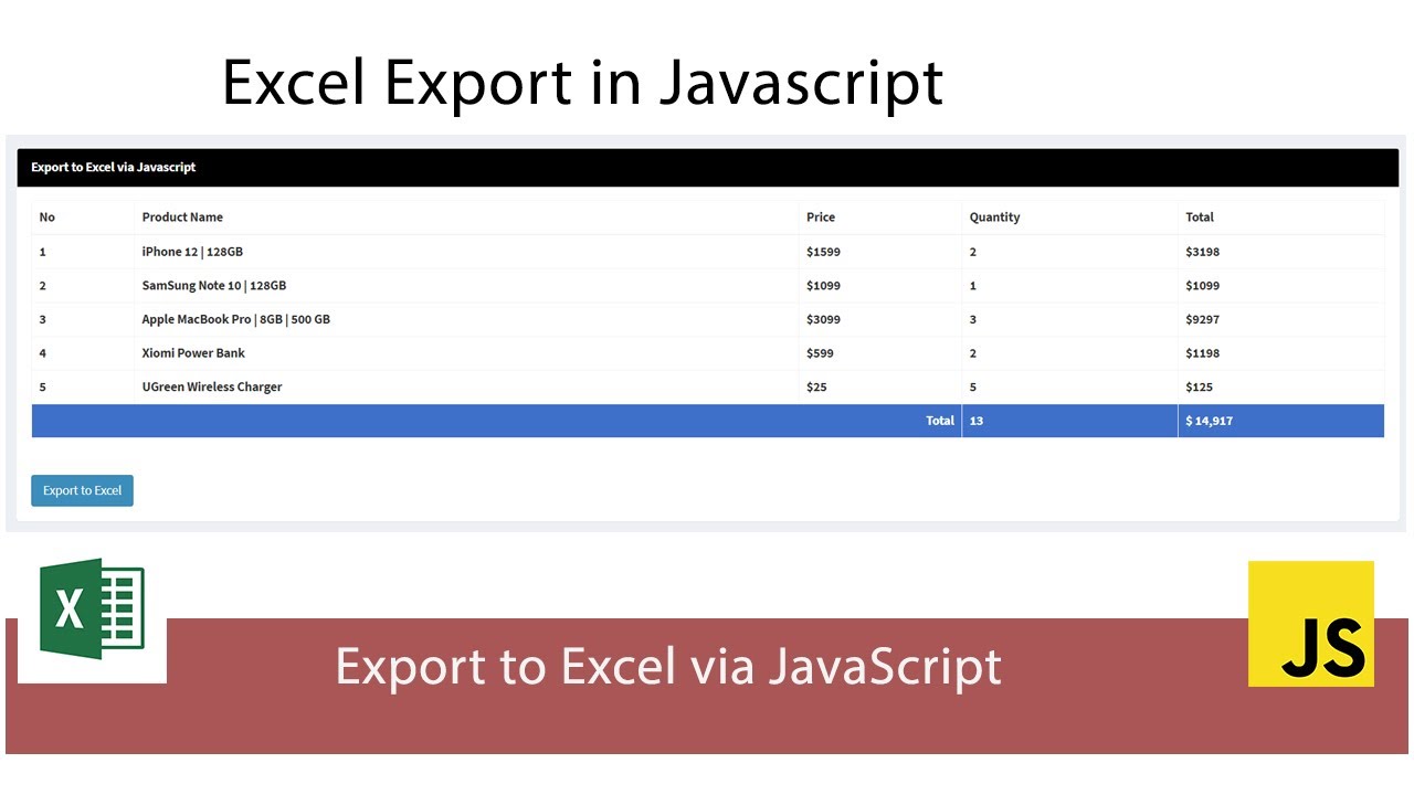 Export Data to Excel in Javascript