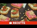 Crostinis betterave et Tartines de petits pois chorizo avec Heudebert®