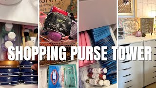 SHOP WITH ME PURSE ESSENTIALS TOWER - HANDBAG/ PURSE ORGANIZATION - WHAT'S IN MY BAG