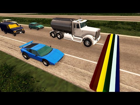Cars vs Rainbow Speed Bump #3 - Giant Speed Bump - BeamNG.Drive | Car Action