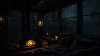 Warm Fireplace on a Rainy Night | Cabin Ambience for Sleep and Relaxation