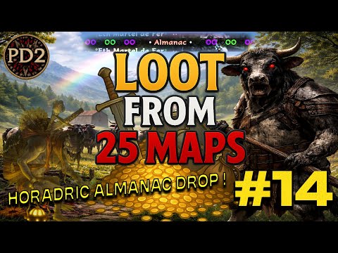 PD2 S12 – Loot From 25 Cow Maps #14 (Horadric Almanac Drop!) #pd2  #diablo2