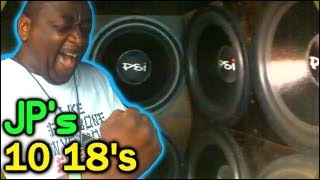 Big BASS System Demo w/ JP&#39;s 10 18&quot; PSI Platform Subwoofers | LOUD Car Audio Reaction @ SBN 2012