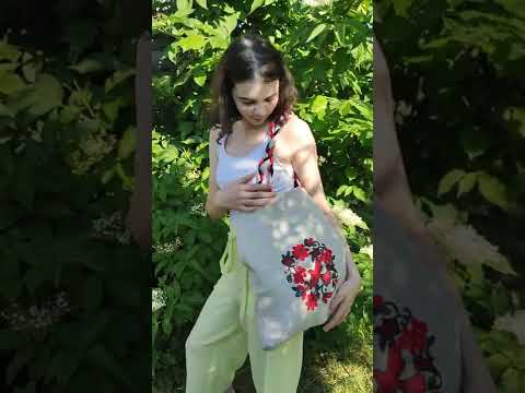 Сумка шопер з льону з вишивкою Птаха на калині - фото 2 - id-p1633179573