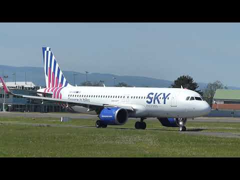 A320-251Neo SKY Express SX-GRE | Take-Off at LFMH Saint Etienne Airport with ATC