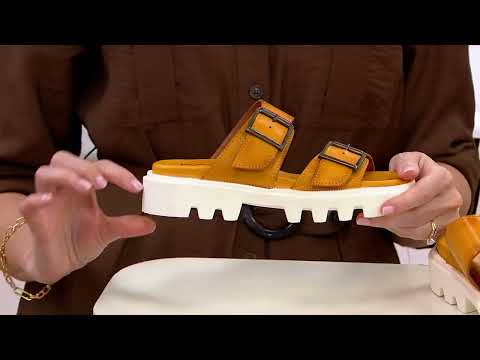 Miz Mooz Leather Buckled Two Band Slide Sandals - Peyton on QVC