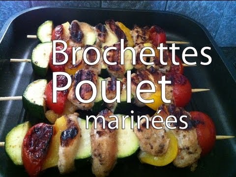 Brochettes de poulet et légumes marinées